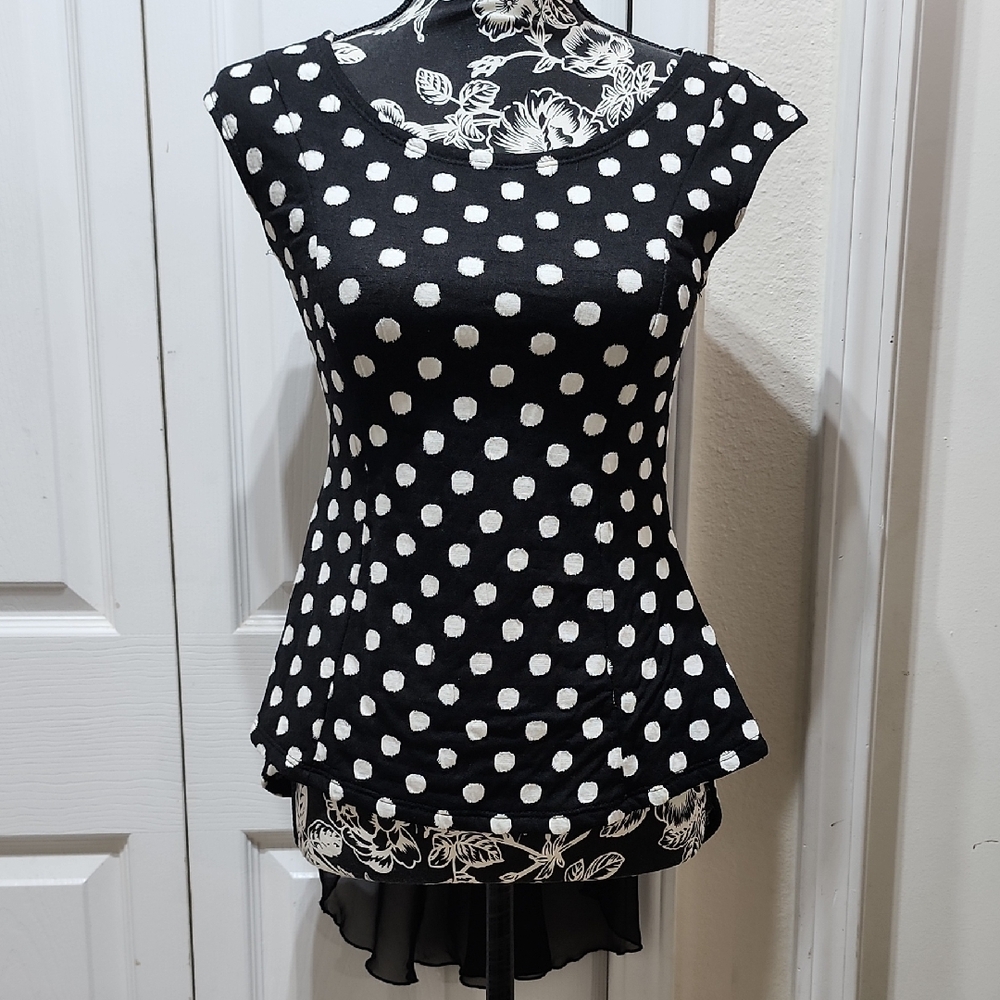Polka Dot Black and White Women's Top With Train S